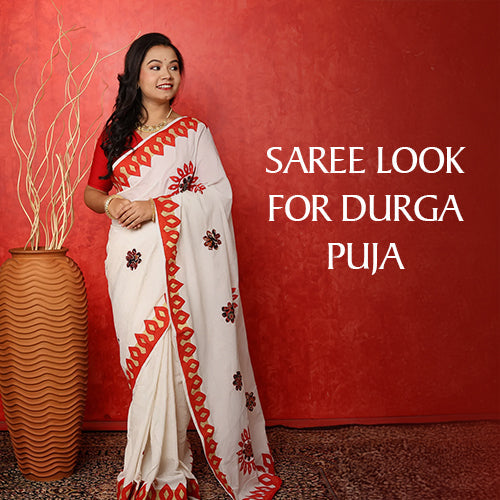 Saree look for Durga Puja