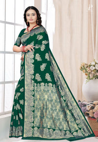 Bottle Green Katan Banarasi Saree with Floral Work