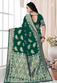 Bottle Green Katan Banarasi Saree with Floral Work