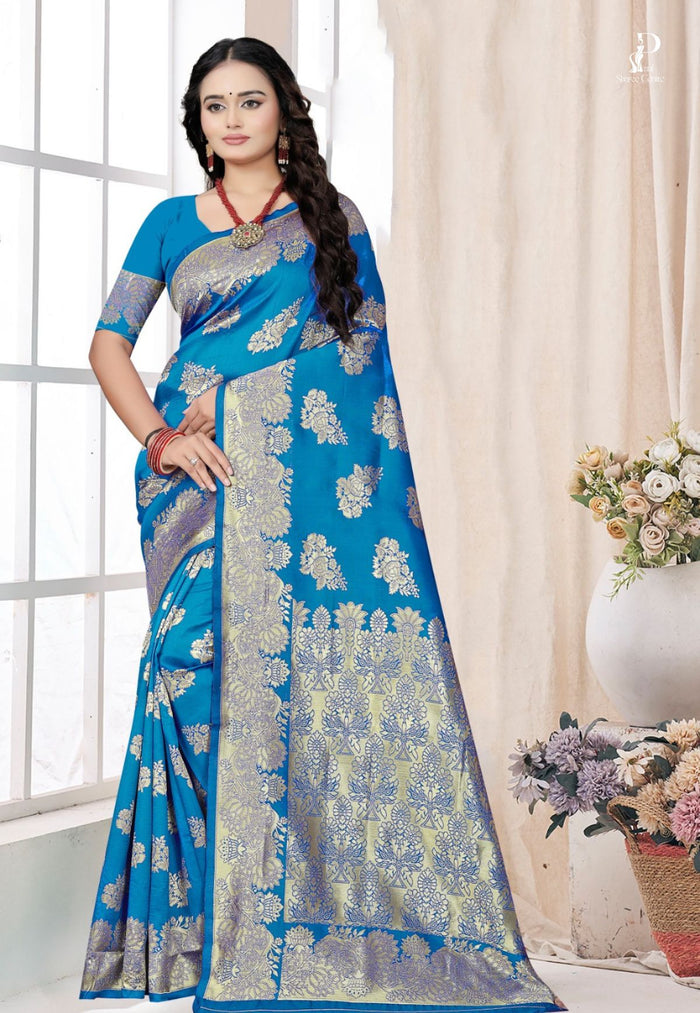 Firoza Katan Banarai Saree with Floral Work