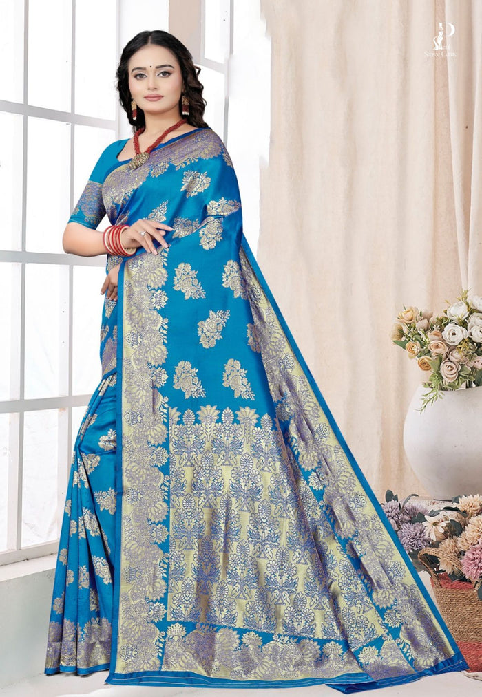 Firoza Katan Banarai Saree with Floral Work