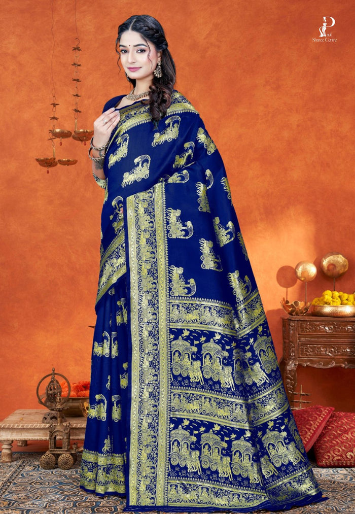 Navy Blue Katan Banarasi Saree
