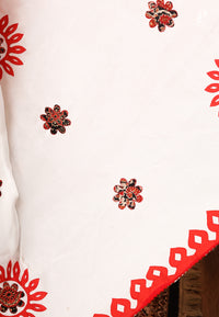 White Applique Work Saree with Red Border