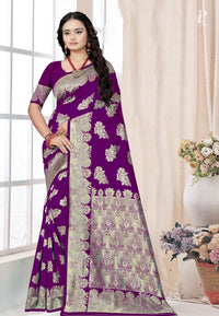 Purple Katan Banarai Saree with Floral Work