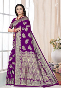 Purple Katan Banarai Saree with Floral Work