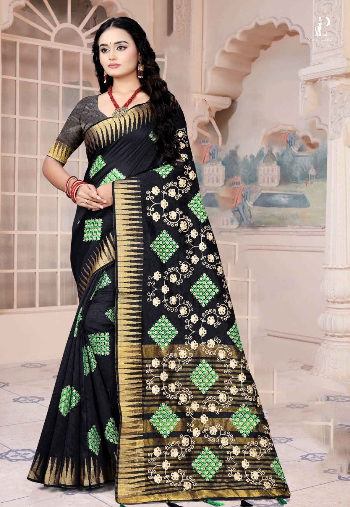 Black Gujrati Embroidery Saree