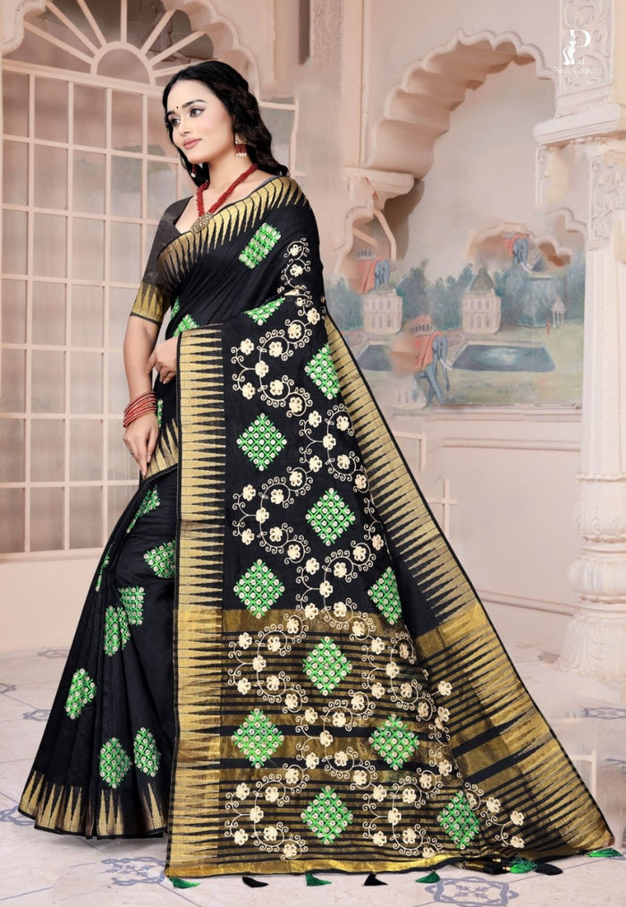 Black Gujrati Embroidery Saree