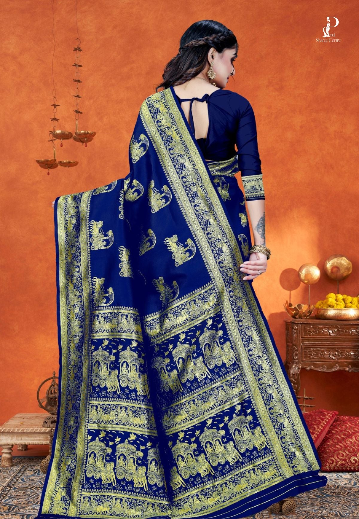 Navy Blue Katan Banarasi Saree