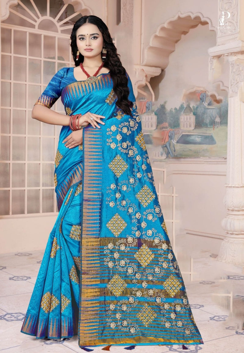 Firozi Gujrati Embroidery Saree