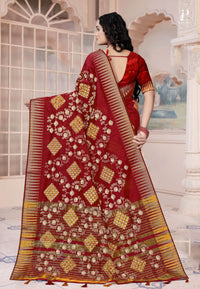 Maroon Gujrati Embroidery Saree