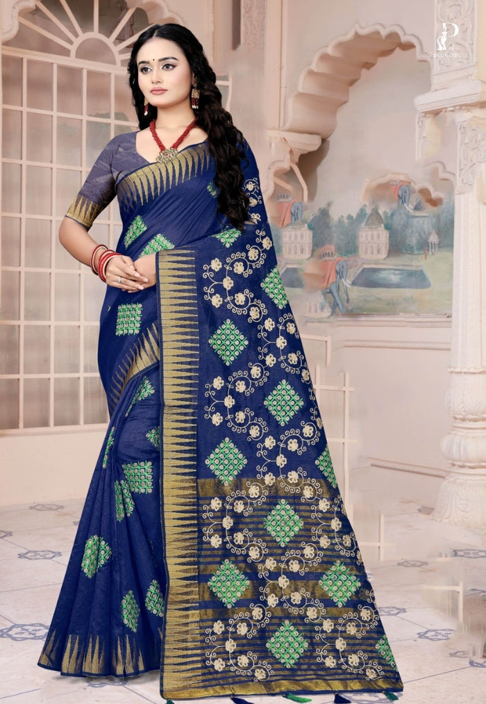 Navy Blue Gujrati Embroidery Saree