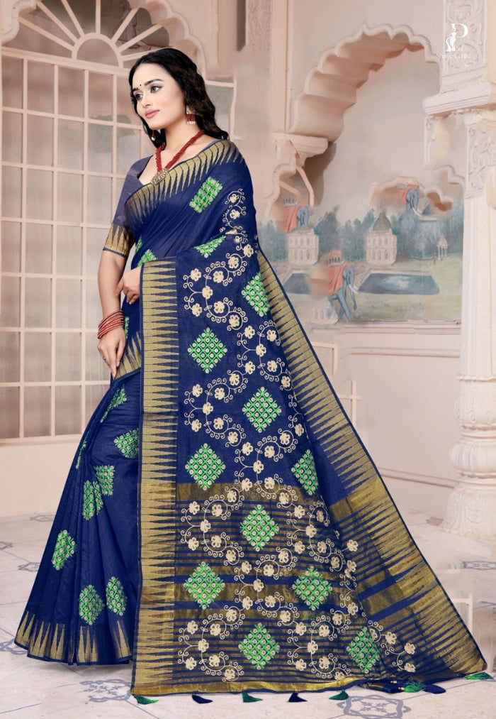 Navy Blue Gujrati Embroidery Saree