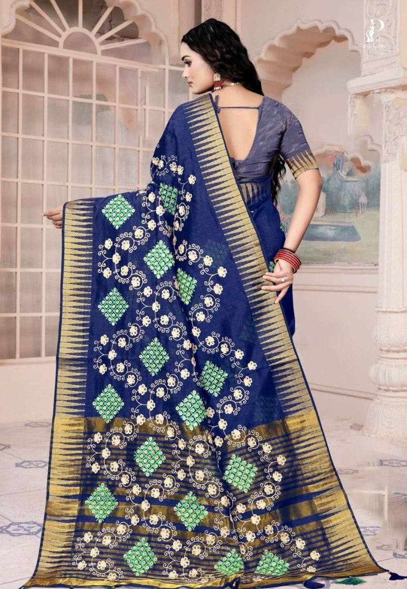 Navy Blue Gujrati Embroidery Saree
