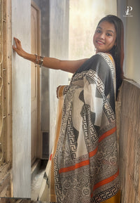White & Black "Rooprekha" Hand Painted Saree