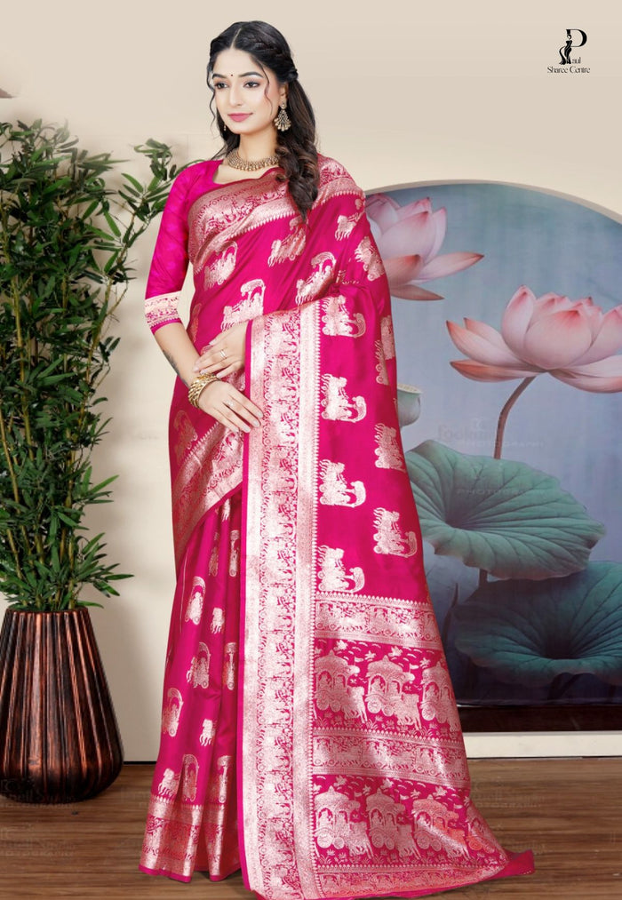 Pink  Katan Banarasi Saree