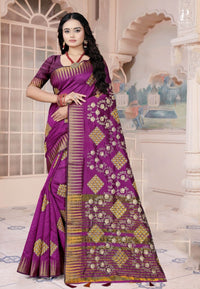 Purple Gujrati Embroidery Saree