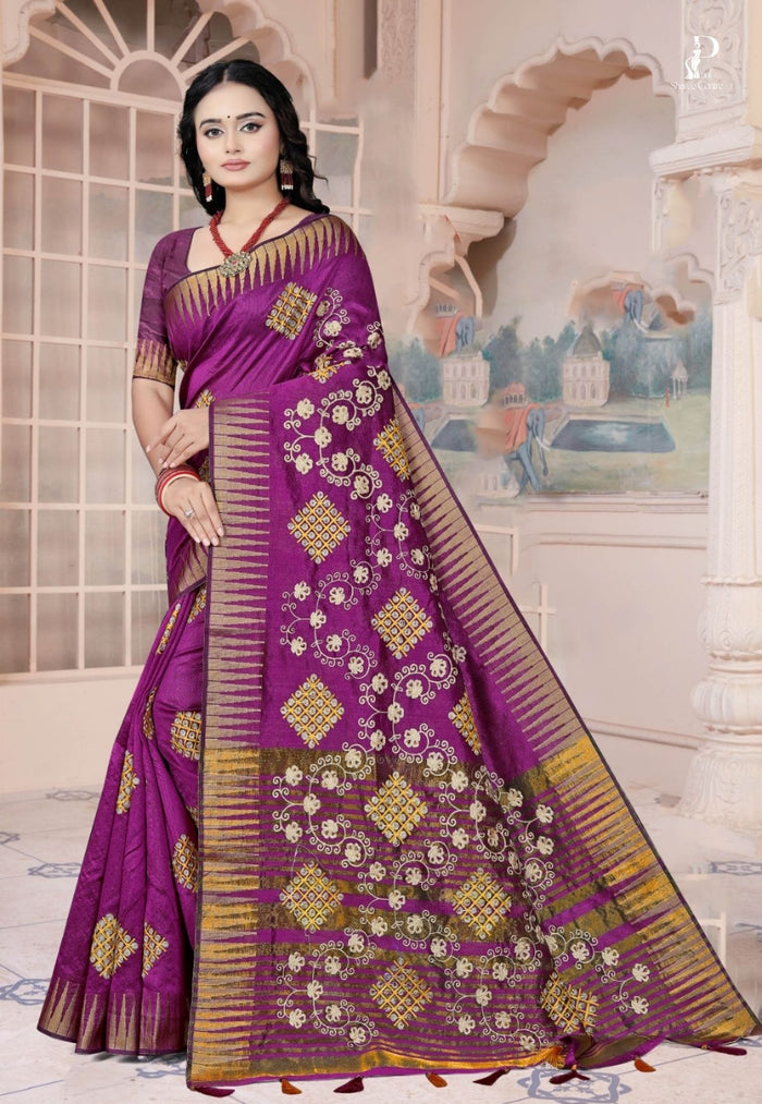 Purple Gujrati Embroidery Saree