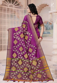Purple Gujrati Embroidery Saree