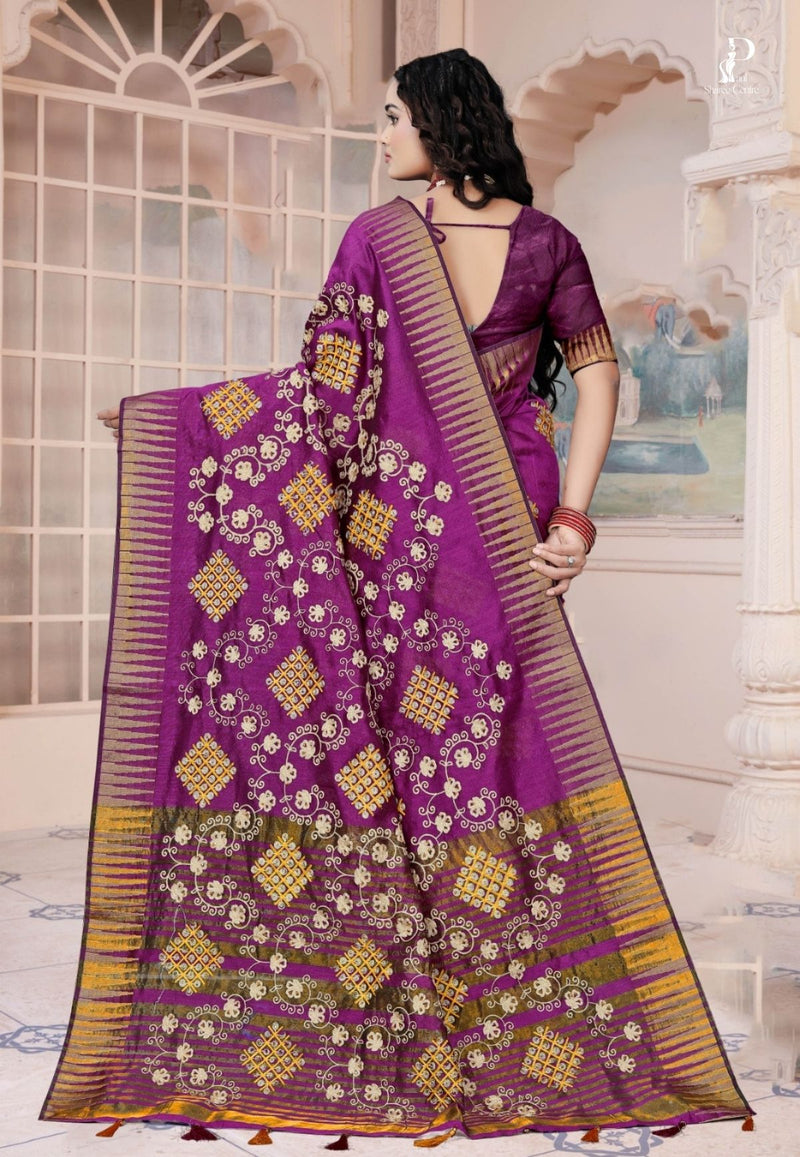 Purple Gujrati Embroidery Saree