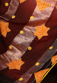 Black Applique Work Saree with Copper Zari Border