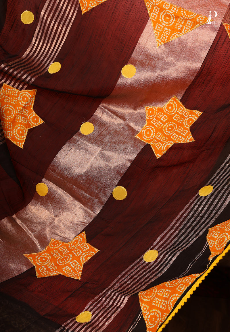 Black Applique Work Saree with Copper Zari Border