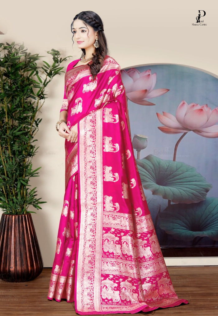 Pink  Katan Banarasi Saree