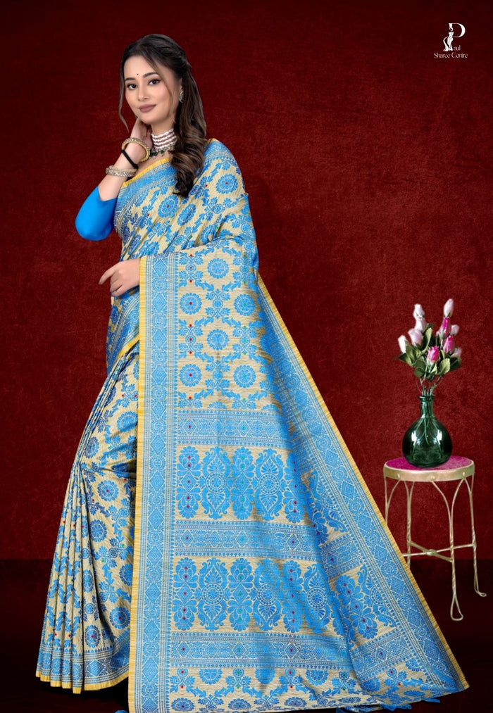 Blue Assam Silk Saree