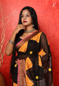 Black Applique Work Saree with Copper Zari Border
