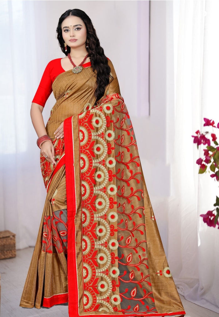Chocolate Brown Chanderi Silk Saree