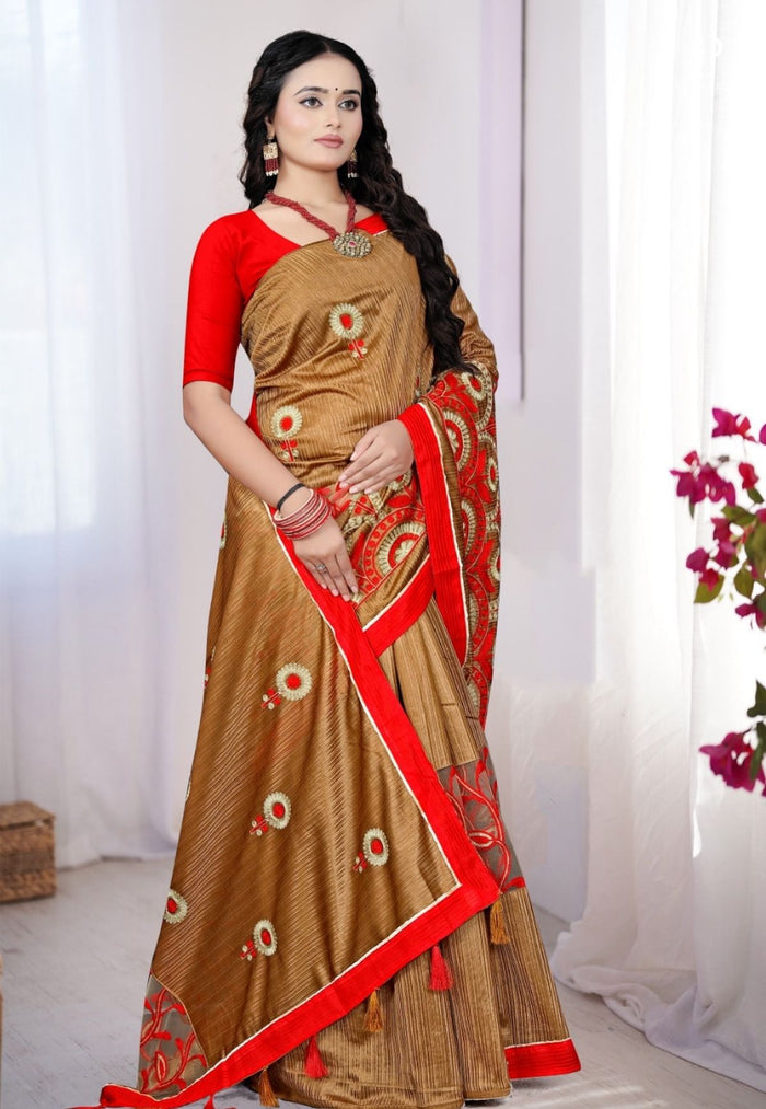 Chocolate Brown Chanderi Silk Saree