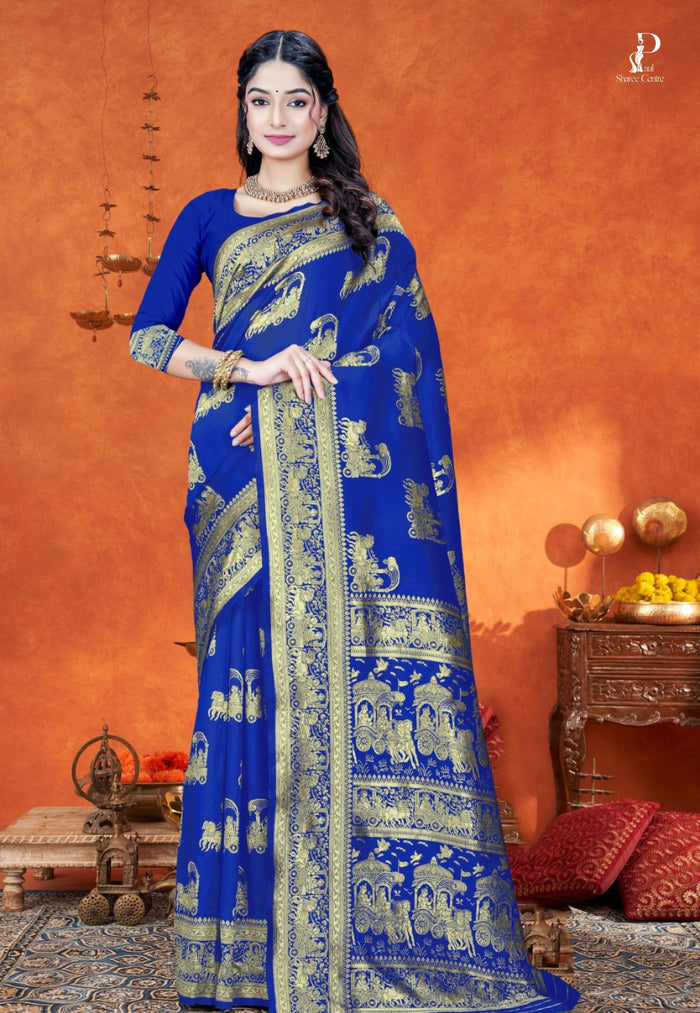 Royal Blue  Katan Banarasi Saree