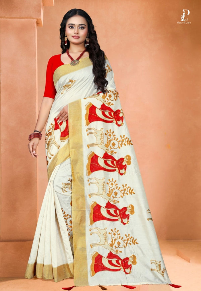 Off White Shakuntala Printed Embroidery Saree