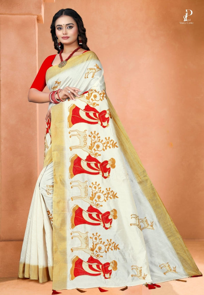 Off White Shakuntala Printed Embroidery Saree