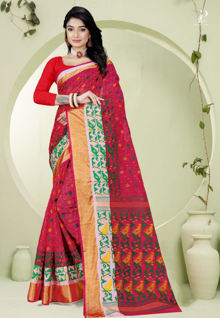 Red Dhakai  Saree with Jamdani Print