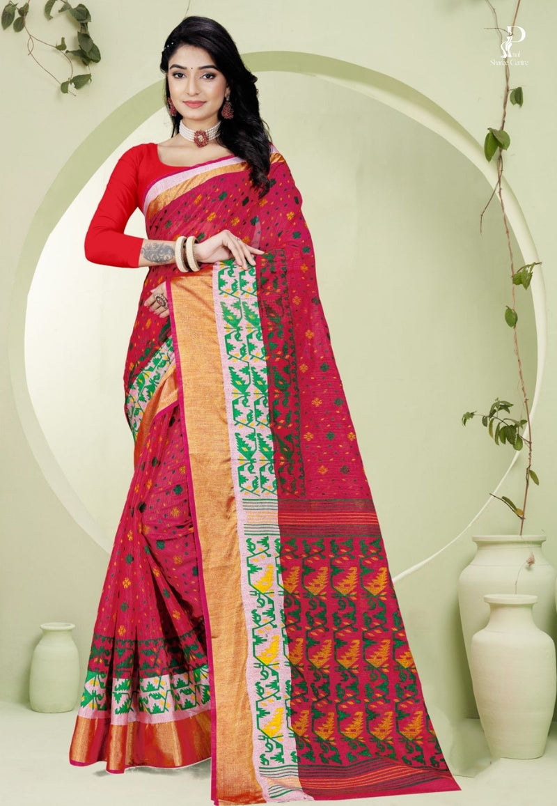 Red Dhakai  Saree with Jamdani Print