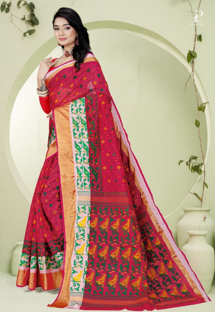 Red Dhakai  Saree with Jamdani Print