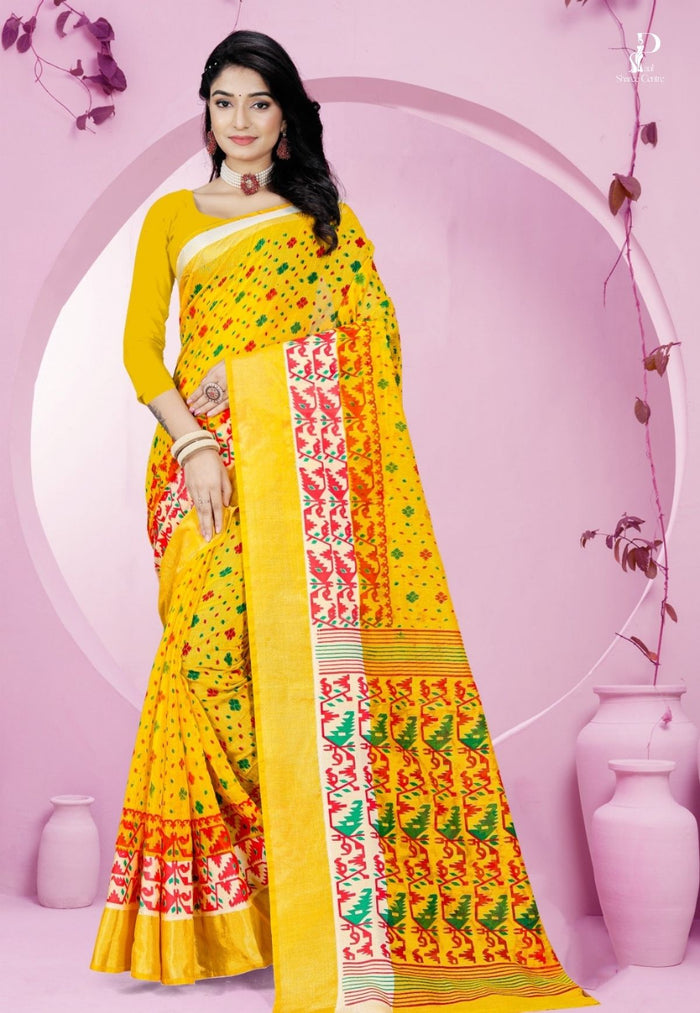 Yellow Dhakai  Saree with Jamdani Print