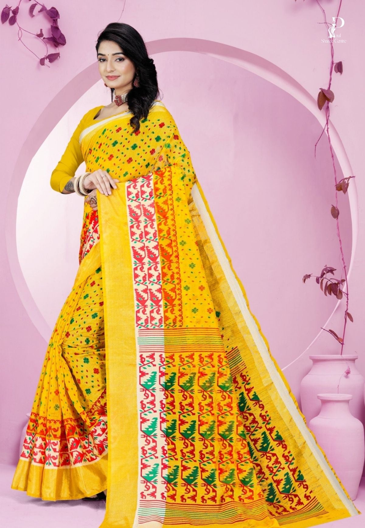 Yellow Dhakai  Saree with Jamdani Print