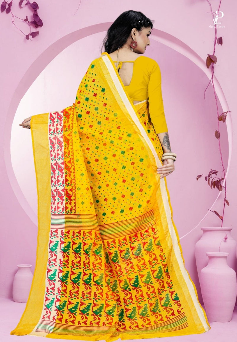 Yellow Dhakai  Saree with Jamdani Print