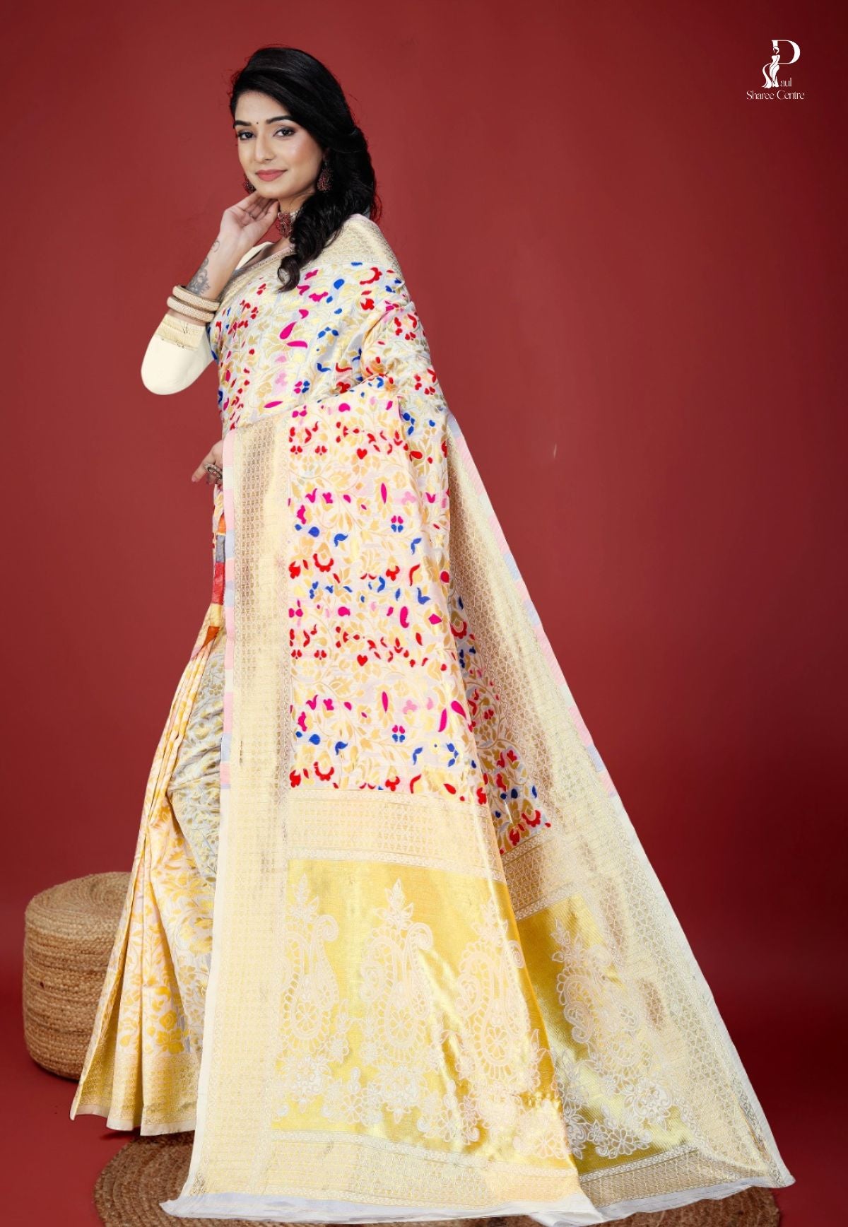 Off-White Kanni Pashmina Saree with Mina Weaving