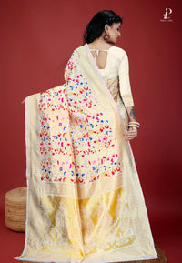 Off-White Kanni Pashmina Saree with Mina Weaving