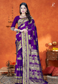 Violet Katan Banarasi Saree