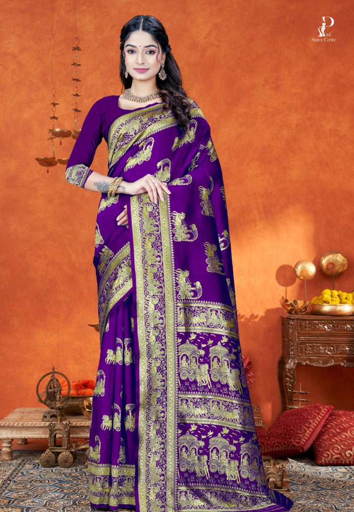 Violet Katan Banarasi Saree