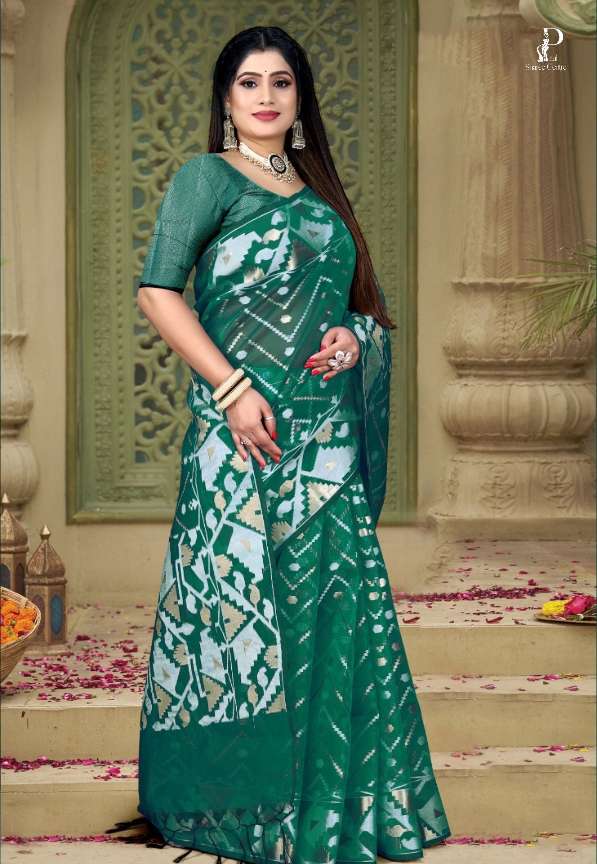 Green Dhakai Jamdani Saree