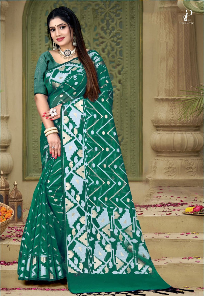 Green Dhakai Jamdani Saree