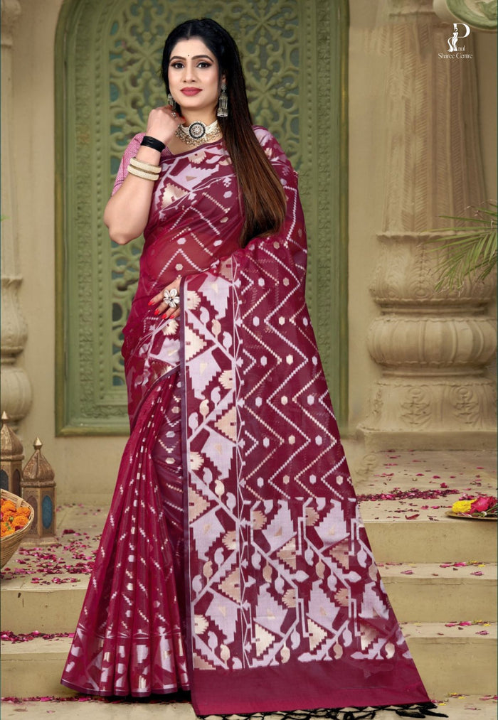 Maroon Dhakai Jamdani Saree