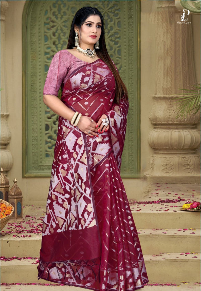 Maroon Dhakai Jamdani Saree