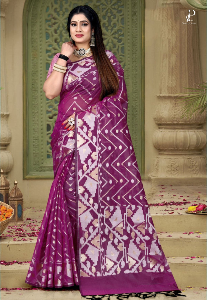 Purple Dhakai Jamdani Saree
