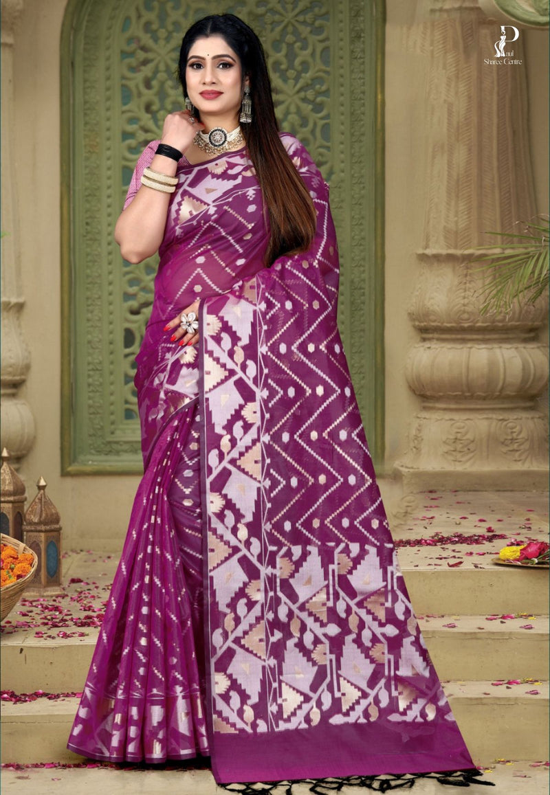 Purple Dhakai Jamdani Saree