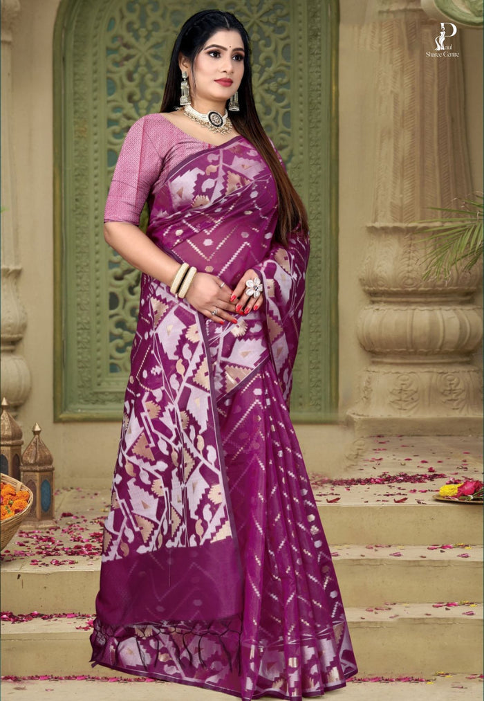 Purple Dhakai Jamdani Saree